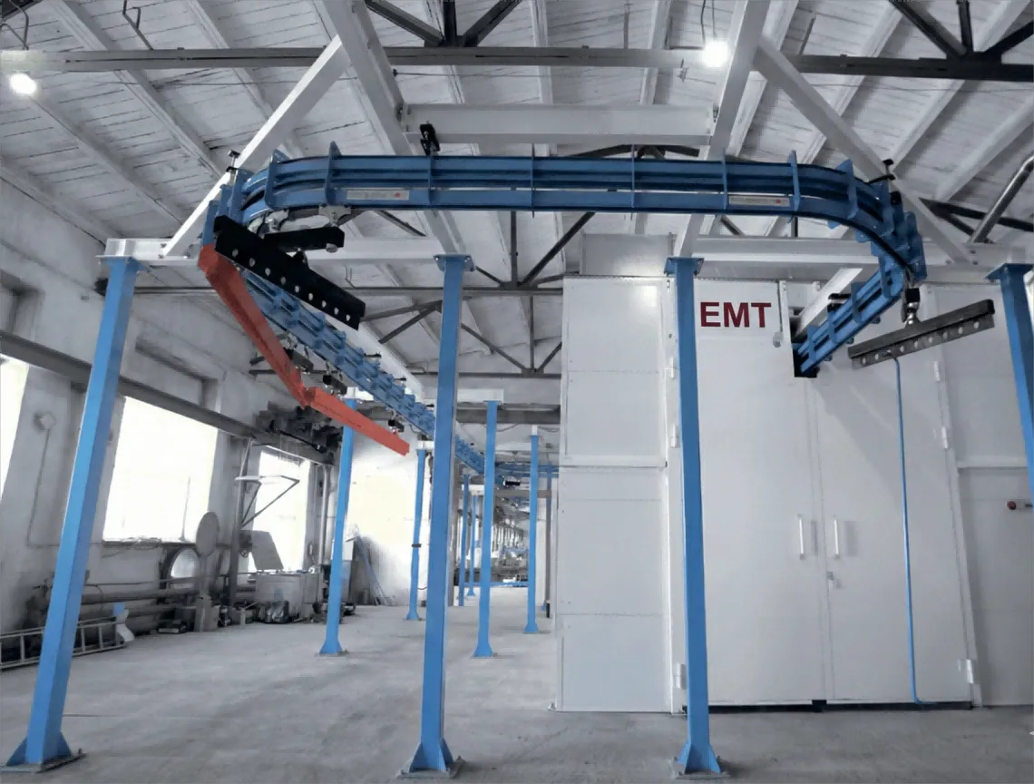 Автоматическая линия дробеструйной обработки и окраски